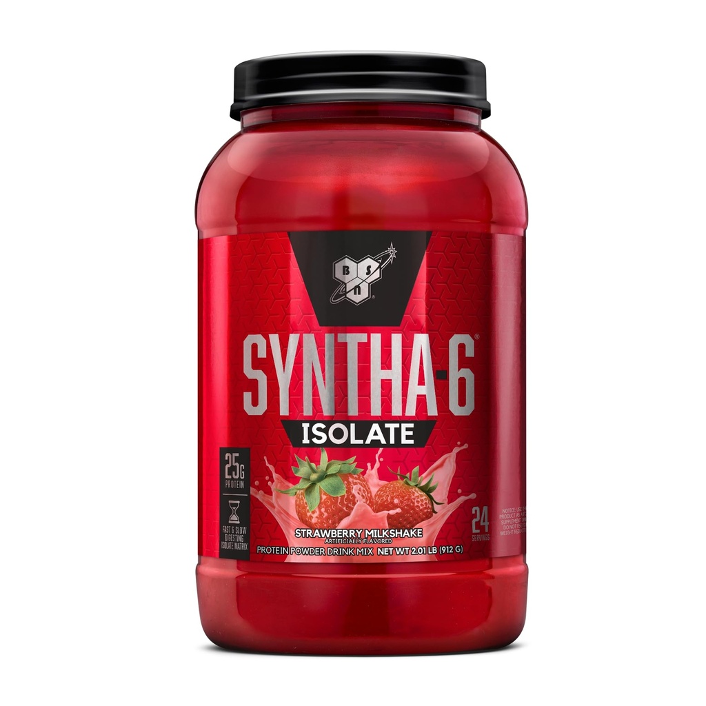 BSN SYNTHA-6 Poudre de protéines isolées, Poudre de protéines de fraise avec isolat de protéines de lactosérum, Isolat de protéines de lait, Arôme : milkshake de fraise, 24 portions (paquetage mai Vary)