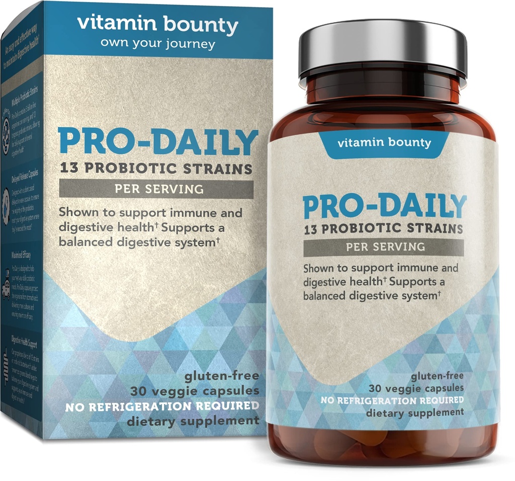 Vitamine Bounty Pro-Daily Probiotique 5 milliards CFU - 13 souches avec Lactobacillus Acidophilus & Bifidobacterium pour la santé digestive - Probiotiques pour les hommes et les femmes Gut Health Support