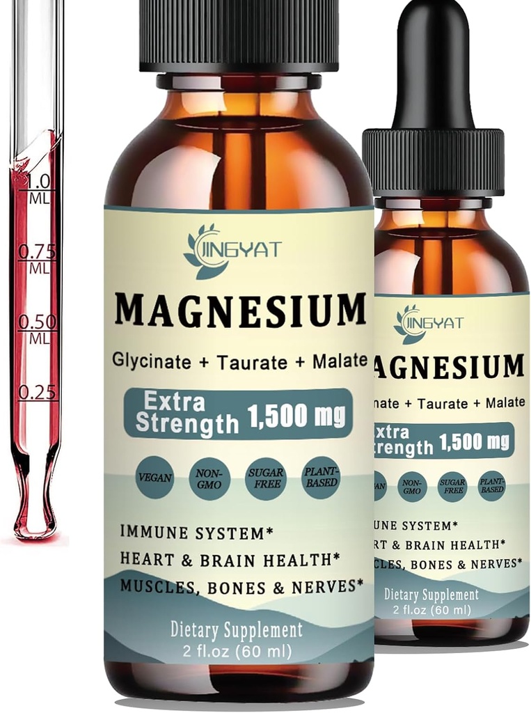 1500mg Magnesium Complex Liquid Drops - High Absorption Triple Magnesium of Liquid Magnesium Glycinate, Taurate & Malate, Added with Coq10, Zinc, Vitamin D3 for Muscles, Nerves & Energy