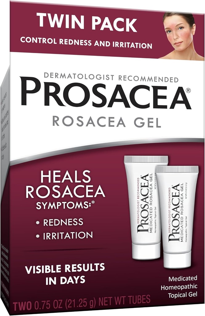 Prosacea - Medicinated Rosacea Treatment for Face - Heals Rosacea Symptomen van Roodheid, Pumples en Irritatie - Fragrance Free - Twin Pack - Twee 0,75oz Tubes (1,5oz Totaal)