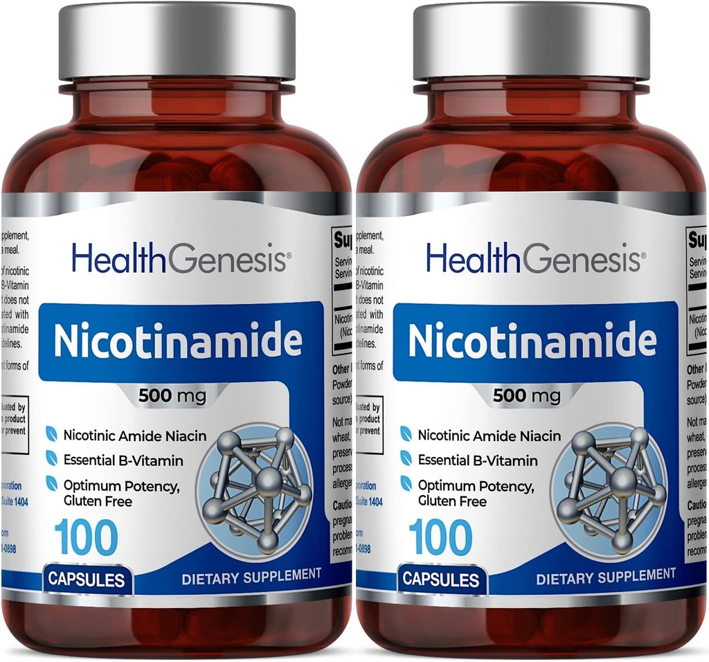 B-3 Nicotinamide 500 mg 100 Caps 2 Pack - Nicotinic Amide Niacin Natural Flush-Free Vitamine Formula - Ondersteunt huidcelgezondheid