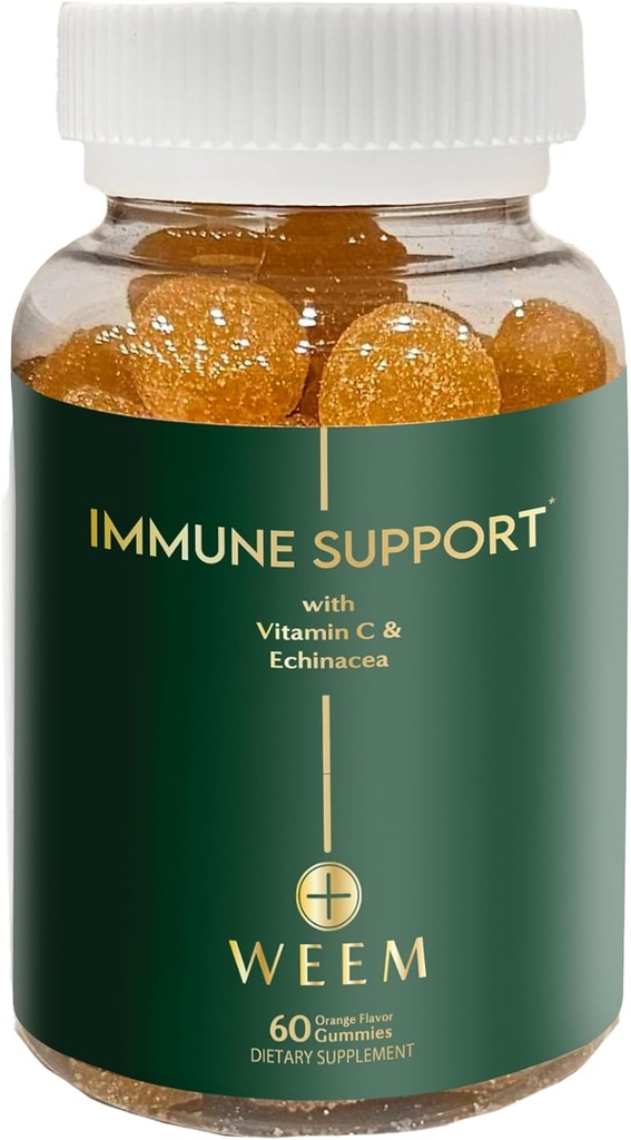 WEEM Immune Support Gummies - Vitamine C - Zink - Echinacea - Gezondheidssysteem Ondersteuning - Alternatief voor pillen, Glutenvrije, Natuurlijke Supplement voor kinderen en volwassenen - 1 Pack