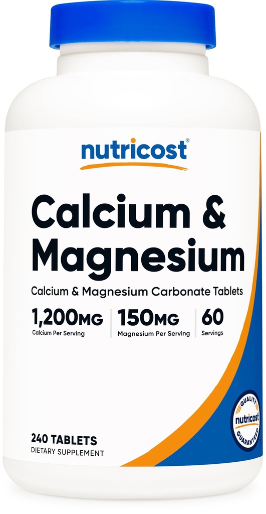 Nutricost Calcium et carbonate de magnésium 240 comprimés, 1200mg de Ca et 150mg de Mg par portion, 60 portions- Sans gluten, non-OGM