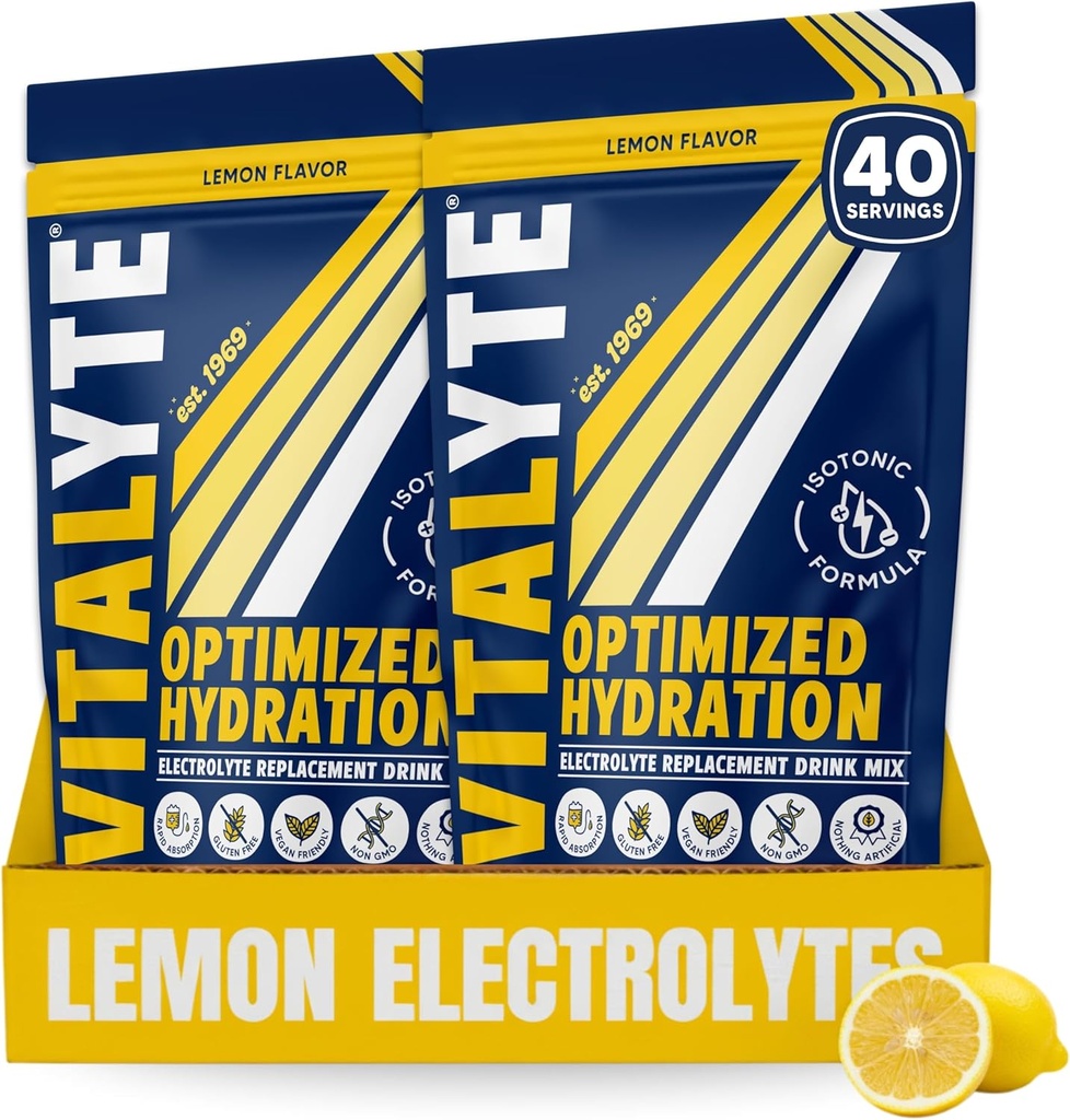 Vitalyte Electrolyte Powder Drink Mix, isotone Electrolyte Hydration Mix, Gluten Free Post Workout Powder Mix, Verpakking van 2, 35 oz. Elke citroensmaak