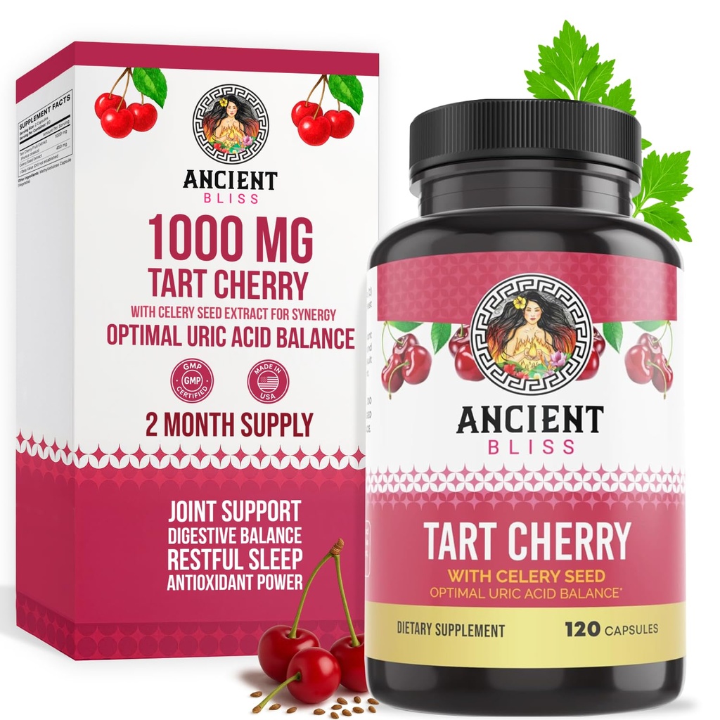 Ancient Bliss Tart Cherry Capsules for Men & Women, 120 Capsules | Inflammation & Joint Support, Supports Digestion, Supports Sleep, Supports Vitality