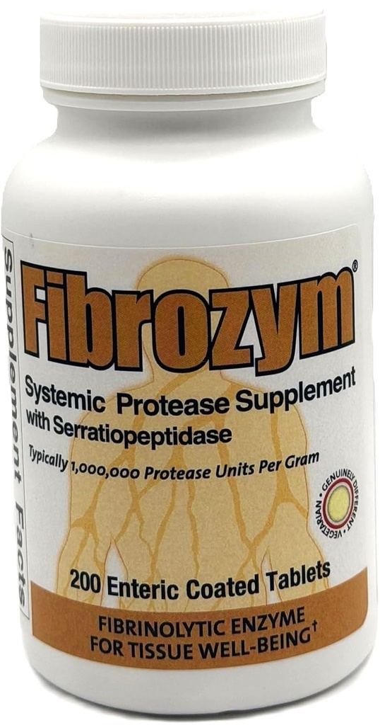 Vitamines naturellement Fibrozym supplément protéase systémique avec Serratiopeptidase, 200 comprimés, N10051