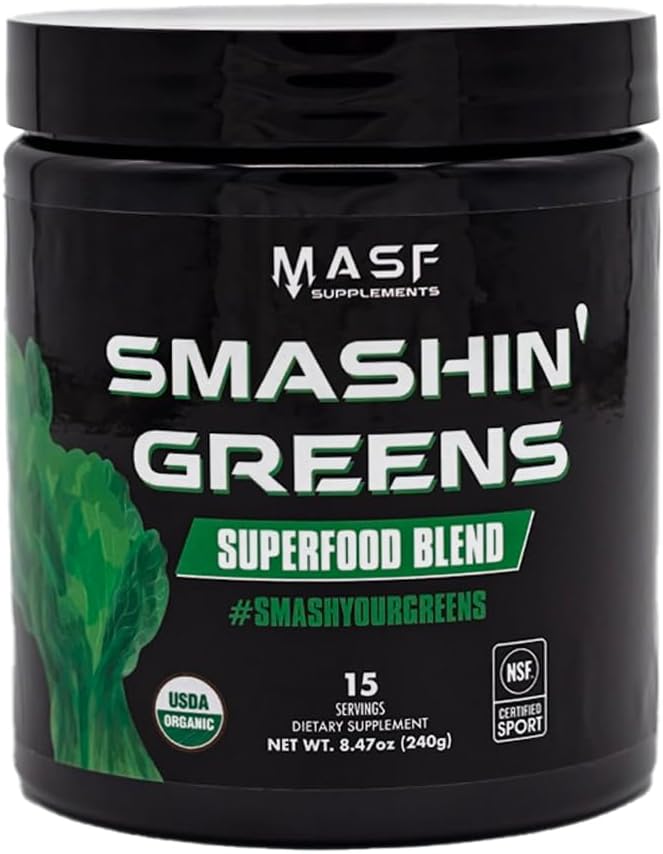 MASF Smashin' Greens Superfood Blend NSF Sport, Super Greens Digestieve Gezondheid, Spirulina, Chlorella, Bloat Relief, 8,47 Ounce (pakket van 1)