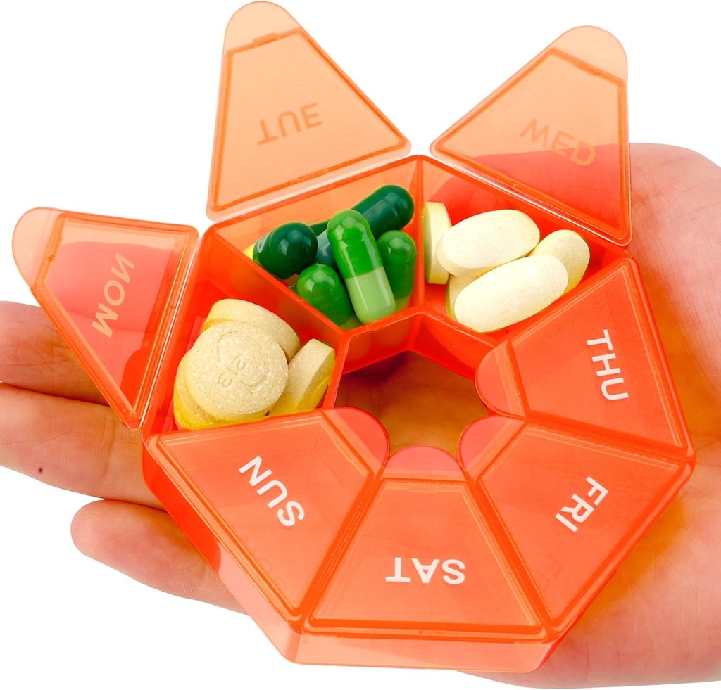 Pillen Organisator, Pillendoos, Kleine pillen geval, Medicine Organisator 1 keer per dag, Pillen Container, Medicine houder,Weekly Daily Medicines Organisators Travel Box 7 Dag (Orange)