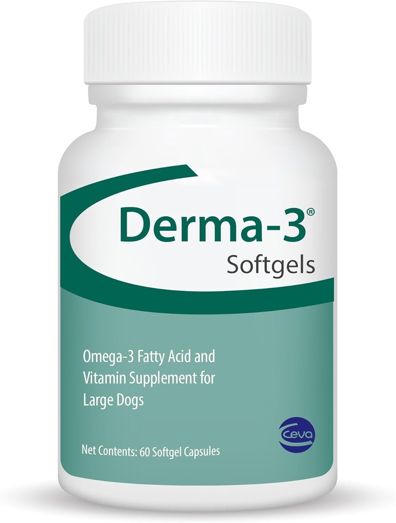 Ceva Derma-3 Softgels, Omega-3 Vetzuur en vitaminesupplement voor grote honden (60 telling)
