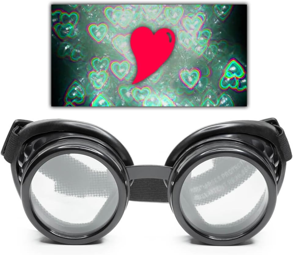 GloFX Black Heart Effect Diffractie Goggles - Zie harten - 3D Holografische beelden Edm Rave Outfit Steampunk Costume Cosplay Music Festival Essentieel