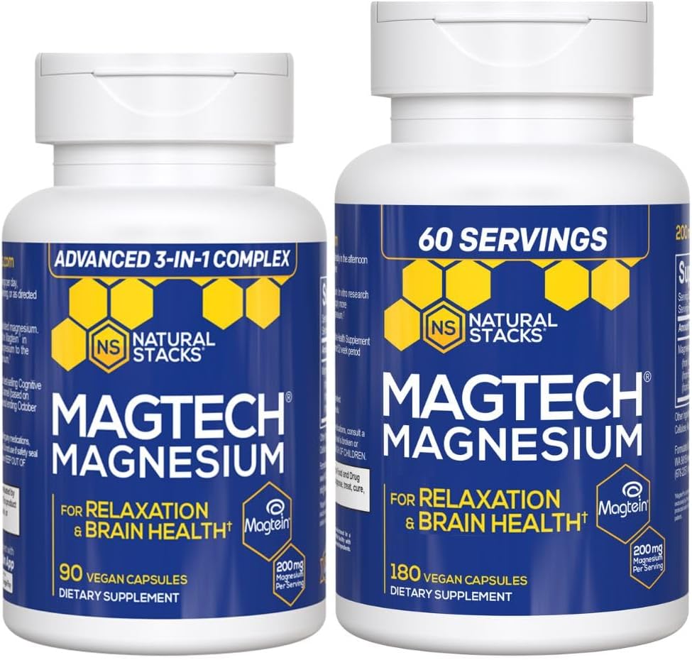 Natural Stacks Magtech Magnesium Value Bundle - 3 vormen van Magnesium - met Magtein L-Threonate - Ondersteunt ontspanning en hersengezondheid* - 270 Totaal Capsules