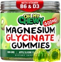 Gommies glycinées de magnésium au centre 400MG - Absorption élevée pour les enfants, les adolescents et les adultes - Supplément pour le sommeil, le calme et la relaxation musculaire avec B6 & D3 - Sans gluten et respectueux des végétaux - 120 Compte