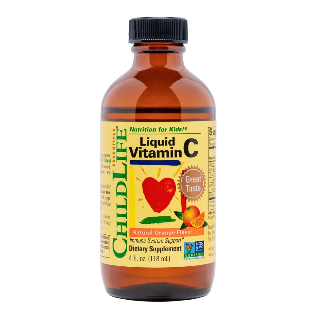 CHILDLIFE ESSENTIALS Vloeibare Vitamine C - Pure Vitamine C Liquid Supplement voor kinderen, Immuunsysteemondersteuning, Grote Smaak - Natuurlijk Oranje, 4 Fl Oz (pakket van 1)