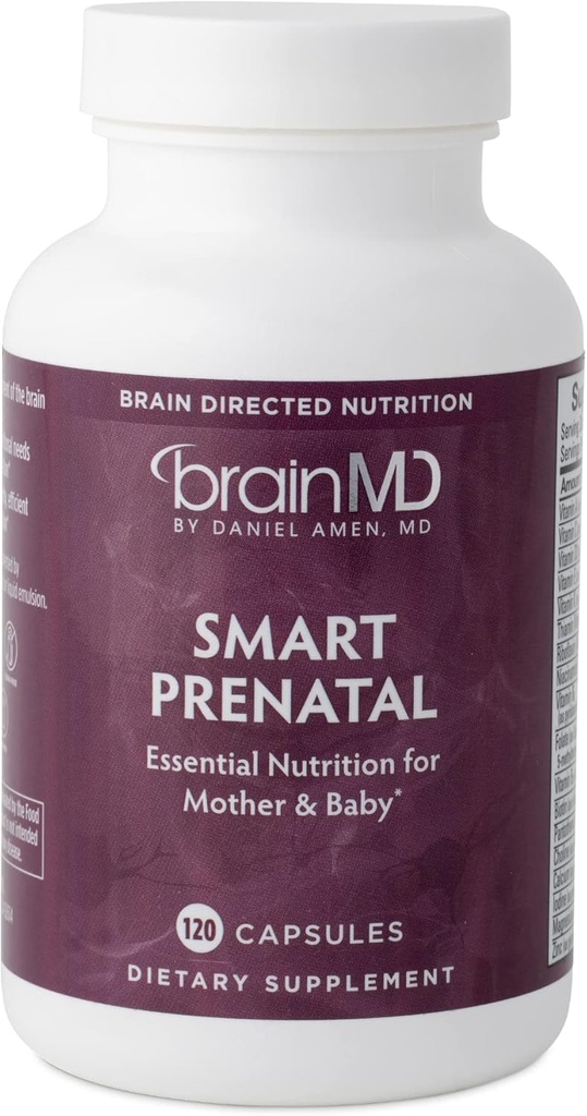 Dr Amen BrainMD Smart Prenatale - 120 Capsules - Multivitamine voor moeder en baby, bevordert gezonde zwangerschap en groei en ontwikkeling bij baby's - Glutenvrije - 30 porties