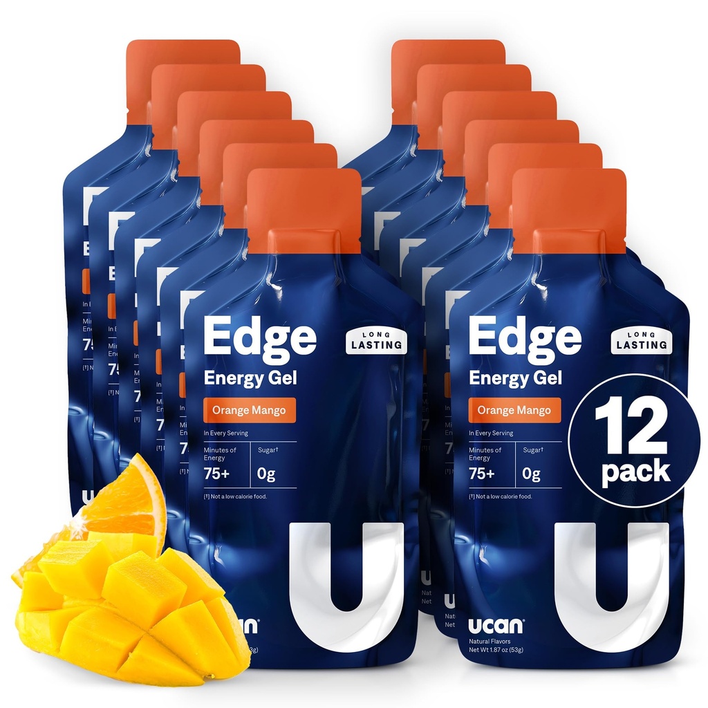 UCAN Edge Energy Gel Shots, Orange Mango (12, 2 Ounce Packets) voor hardlopen, Training, Workouts, Fitness, Fitness, Crossfit, Sugar-Free, Vegan, & Keto Friendly Energy