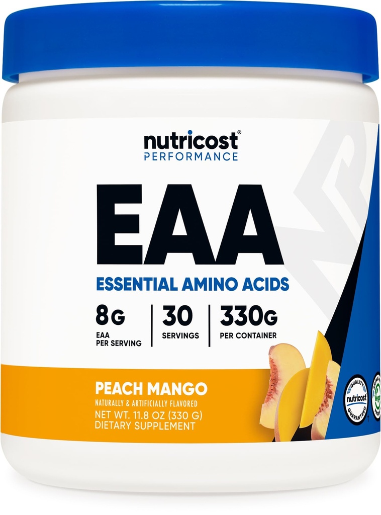 Nutricost EAA Powder 30 Serves (Peach Mango) - Essentiële Aminozuren - Non-GMO, Glutenvrij, Vegetarisch Vriendelijk
