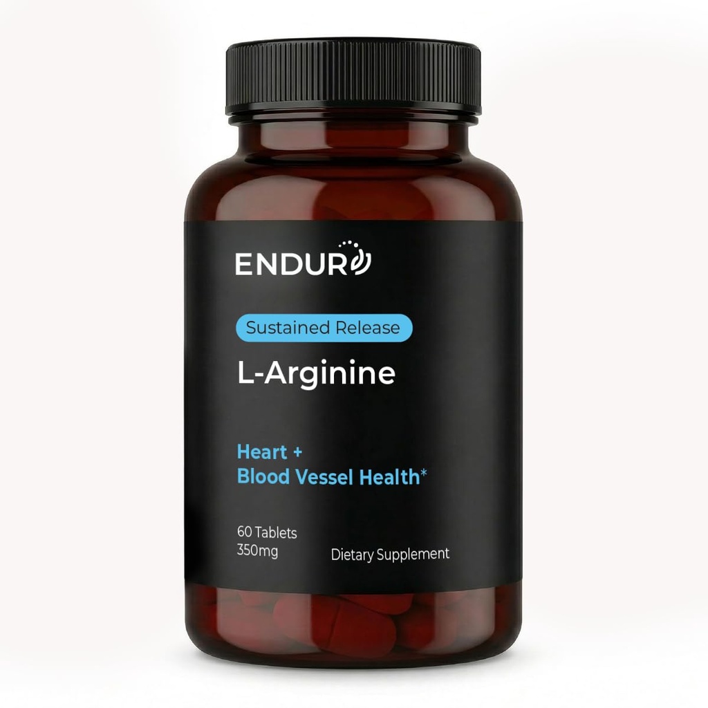 Endur L-Arginine Supplement, helpt ondersteuning gezonde bloedstroom en hartfunctie, oefeningen prestaties & Immune Health, Glutenvrij, 350 mg (60 tabletten)