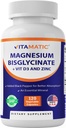 Vitamatic Magnesium (van bisglycinaat en oxide) met vitamine D3 en zink - 120 Veg capsules - Ondersteunt spier-, gewrichts-, nerve- en hartgezondheidszorg
