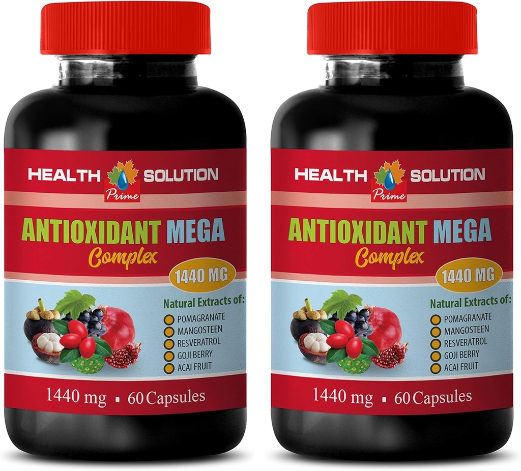 antioxidant complex supplement - ANTIOXIDANT MEGA COMPLEX 1440 MG - Mangosteen extract, antioxidant voedingssupplementen, cranberry granaatappel mangosteen, detox en reinigen 2 flessen 120 capsules