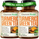 Kurkuma Curcumine supplement met groene theeextract (ECGC) en vitamine C voor de gezamenlijke gezondheid, energie en ontstekingsbalans - Organische Tumerische Curcumine met zwarte peper - Glutenvrije, niet-GMO. 2-pack