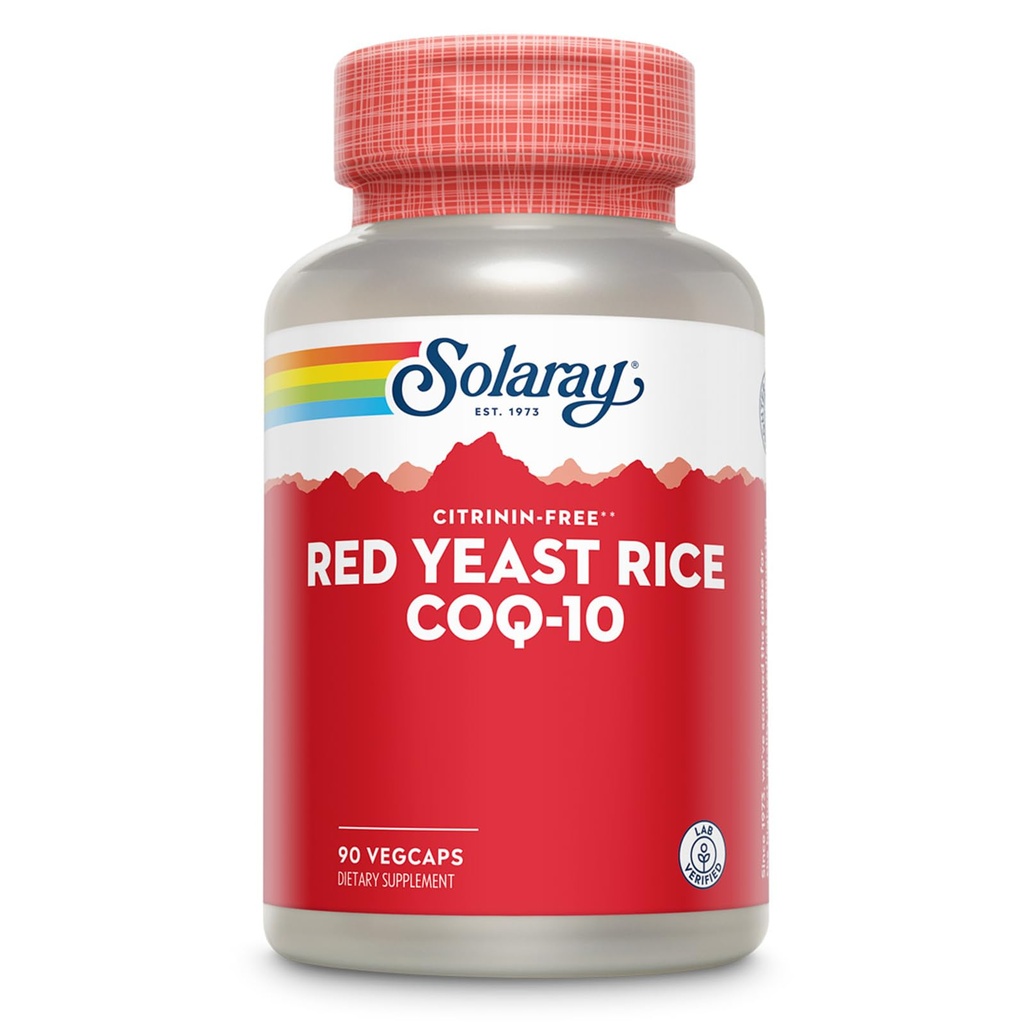 SOLARAY Red Gist Rice Plus CoQ-10 & No-Flush Niacin Vitamine B-3, gezonde hart- en cardiovasculaire ondersteuning, niet-ir uitgestraald en citrinine vrij, 60 dagen geld terug garantie, 90 porties, 90 VegCaps