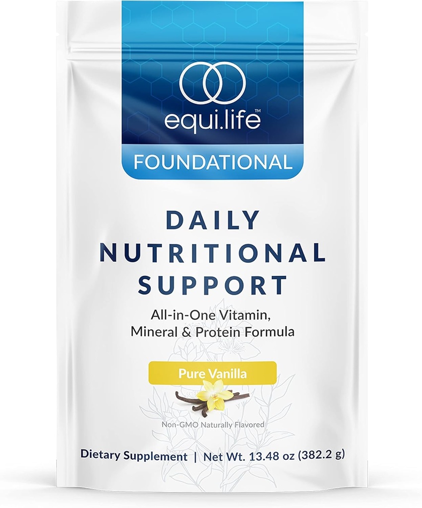 Equilife Daily Nutritional Support, All-in-One Multivitamine Maaltijd Vervanging, Pure Vanille Smaak, 15G Plant Protein, Ondersteunt de algehele wellness Inclusief energie, spijsvertering, & huid, 14 porties
