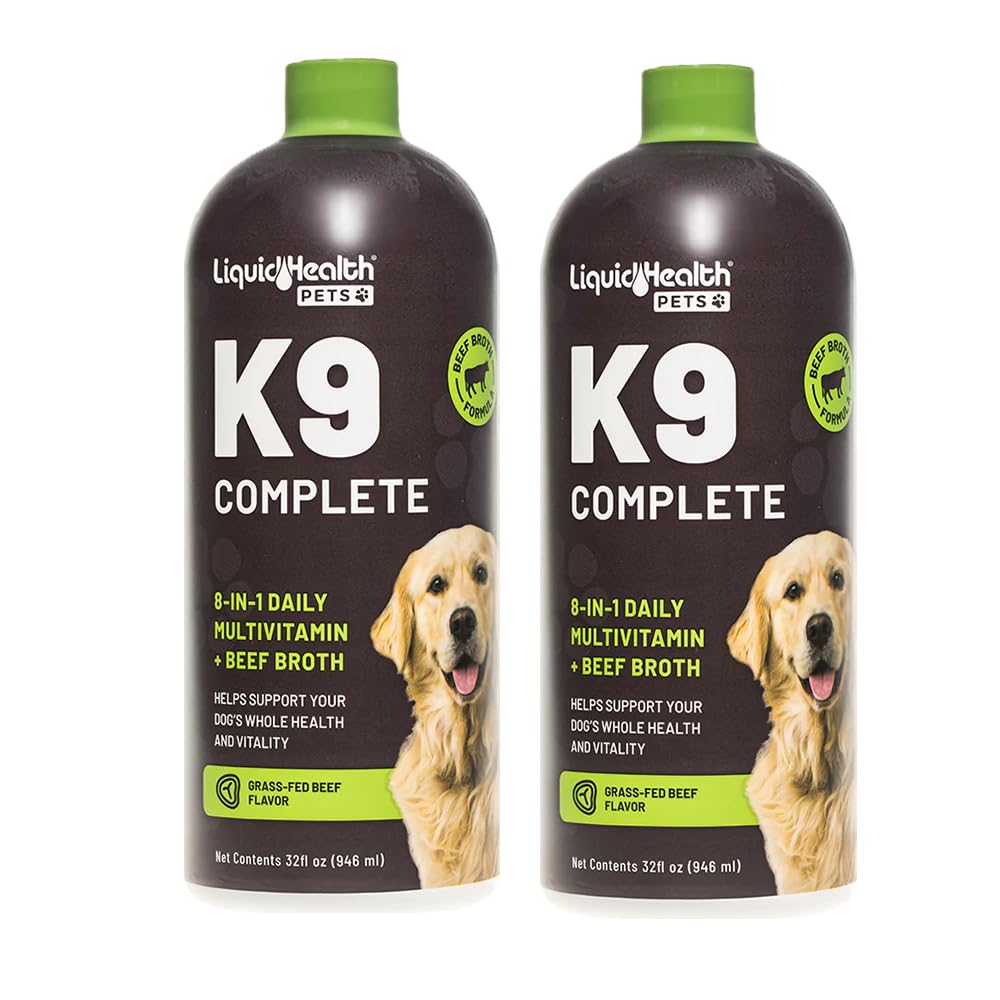 LIQUIDHEALTH Huisdieren K9 Complete 8-in-1 vloeibare multivitamine voor volwassen senior honden & Puppies, alles in één Formule Canine Vitaminen voor huid & jas, Joint Health, Immune Support - USA Made (2 Pack)