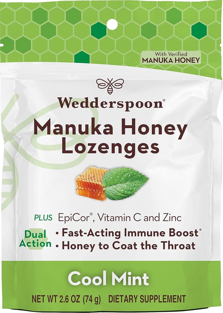 Wedderslepel Manuka Honey Immunity Lozenges, Cool Mint, 2.6 Oz (Pack of 1), Echte Nieuw-Zeelandse honing, Boost Immuniteit binnen twee uur