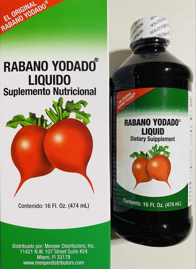 Rabano Yodado Liquid 16 Fl Oz. - Bonus Size - Supplement Vitamine B12, B6 en Thiamine (1 maand levering)