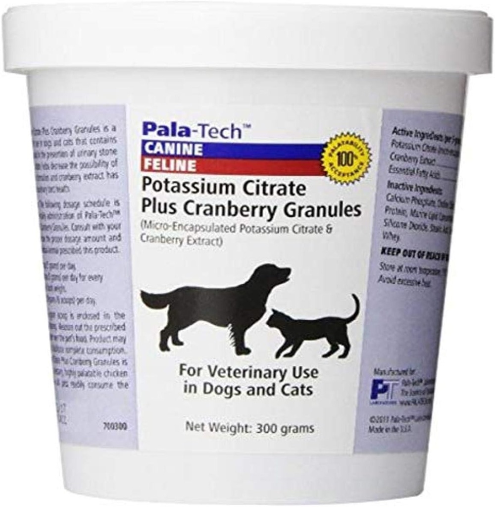 Pala-Tech Kalium citraat Plus Cranberry Granulaat 300 gram - Cat & Hond UTI behandeling - Hondenurine Tract Supplementen voor Bladder Stenen Preventie (Made in USA)