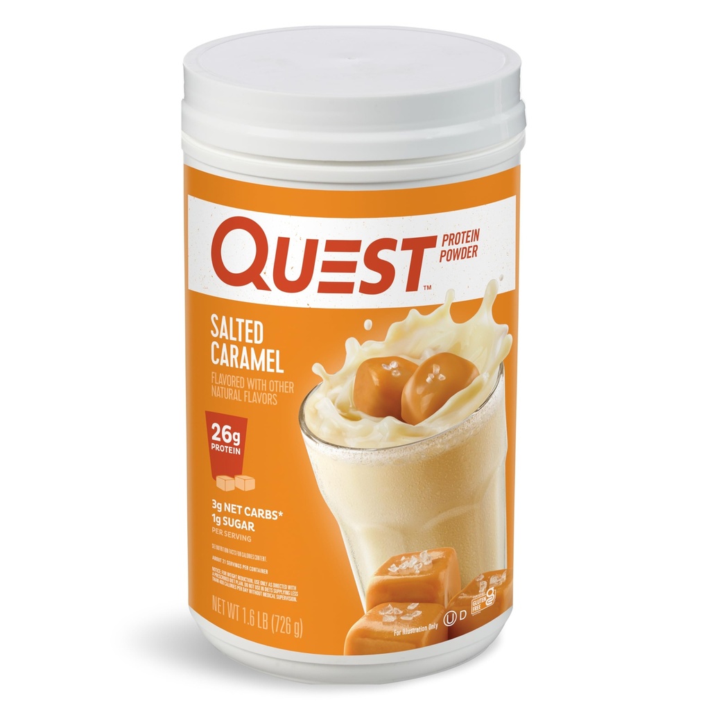 Quest Nutrition Poudre de protéines de caramel salée, 26g de protéines, 1g de sucre, faible teneur en glucides, sans gluten, 1,6 livre, 24 portions