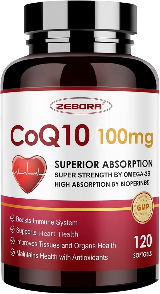 CoQ10-100mg-Softgels met PQQ, BioPerine & Omega-3, Co-enzym Q10 Supplement voor hoge absorptie, krachtige antioxidant, ondersteuning hart en energieproductie