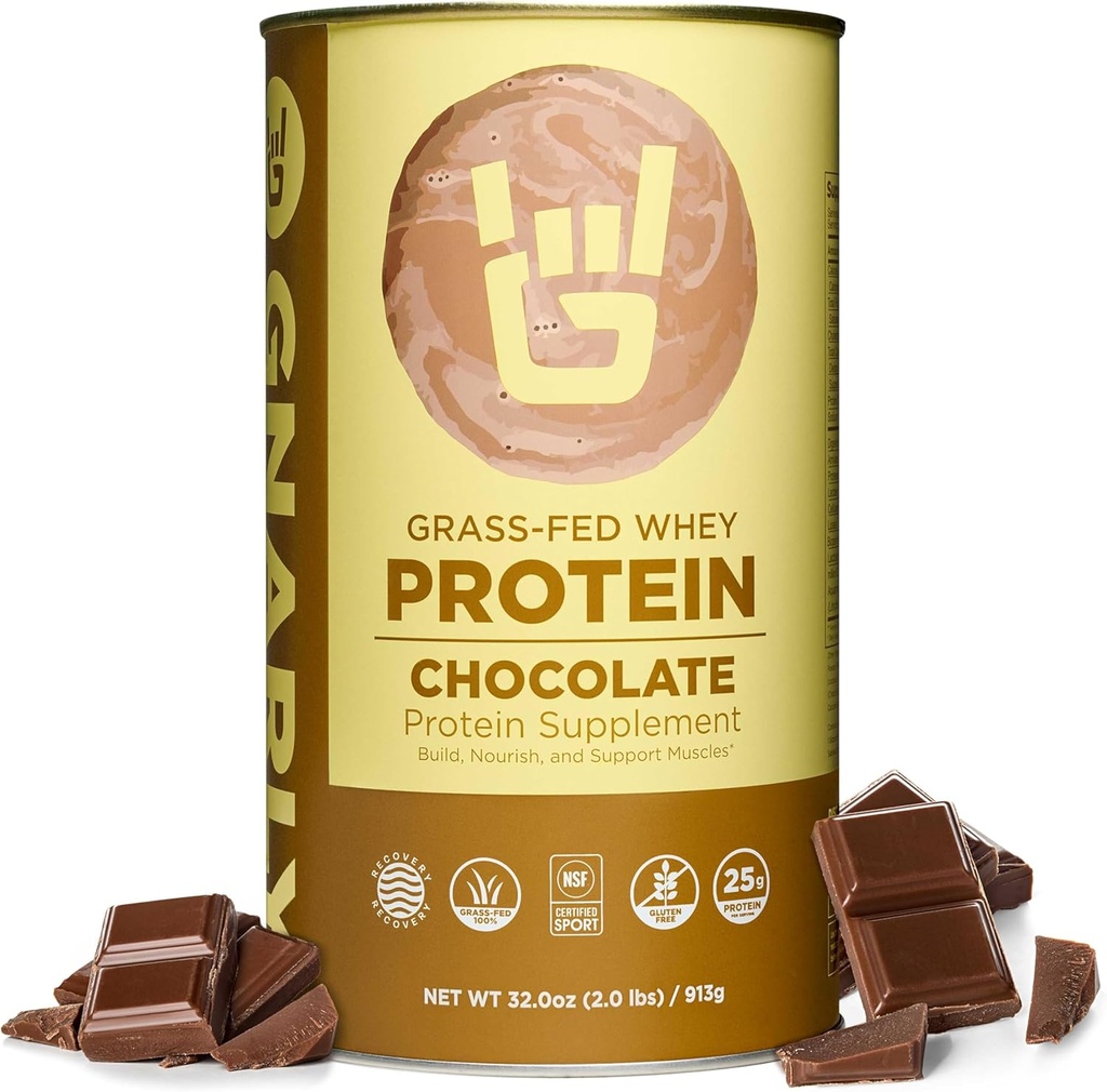 Gnarly Nutrition Chocolate Protein Powder – NSF Sport Certified – 25g Protein, Muscle Repair – Grass Fed Whey Powder, Smooth Taste – Chocolate, 32 oz