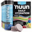 Tablettes électrolytiques Nuun Energy avec Ginseng, caféine de l'extrait de thé vert, vitamine B12, B6, B5, magnésium et 4 autres électrolytes, sans gluten et végétalien, arômes mélangés, 4 paquets (40 portions Total)