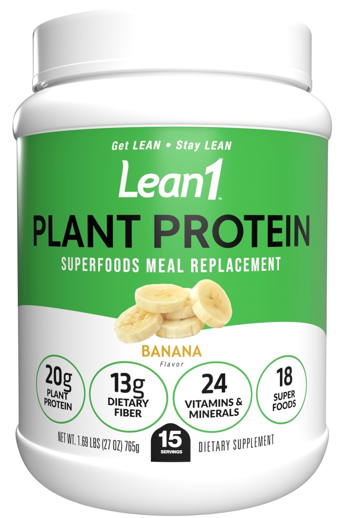 Lean1 Plant-Based Proteïne Poeder, Maaltijd Vervanging, Banaan smaak, 15 Serveren