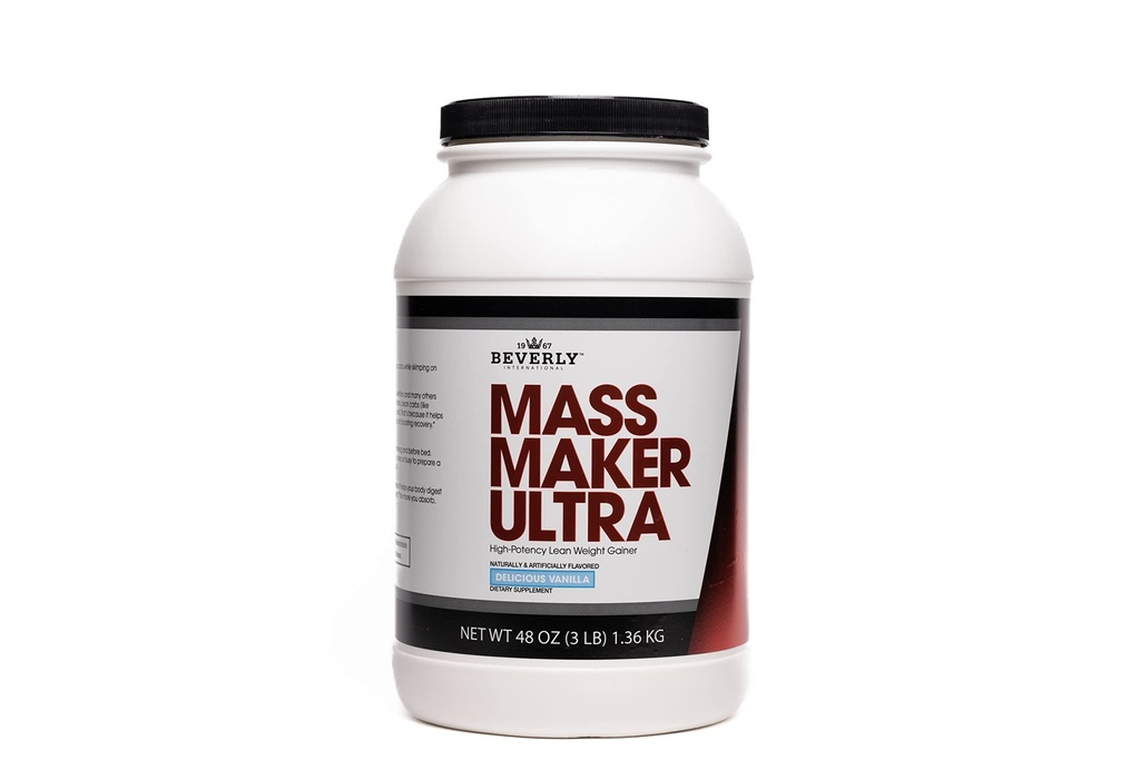 Beverly International Mass Maker Ultra Vanilla, 14 Servings, 3lb. Build Lean Mass Like a Pro. Milk Protein Isolate, Wei Protein Isolate + Egg. MCT Oil. Clean Carbs, Great Proste