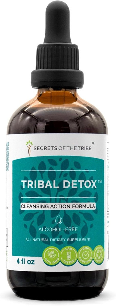 Tribal Detox Kruidenextract, Alcoholvrije Glyceriet Tinctuur, Kurkuma, Dandelion, Melkdistel, Burdock, Clears, Cranberry, Goldenrod, Green Tea Cleansing Action Formula (4 FL OZ)