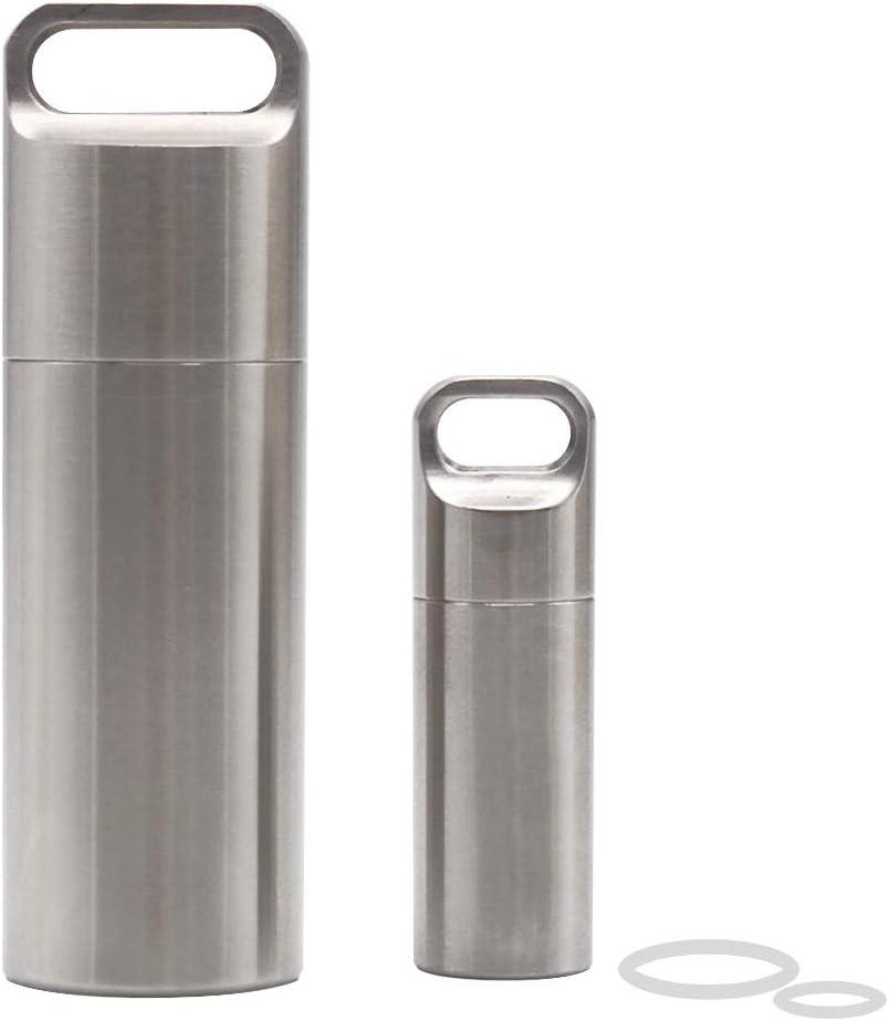 HRX Package Waterproof Stainless Steel Pill Case Keychain, Durable Small Pill Box Bottle Holder Tough for Men Purse Pocket Outdoor EDC Tool Kit