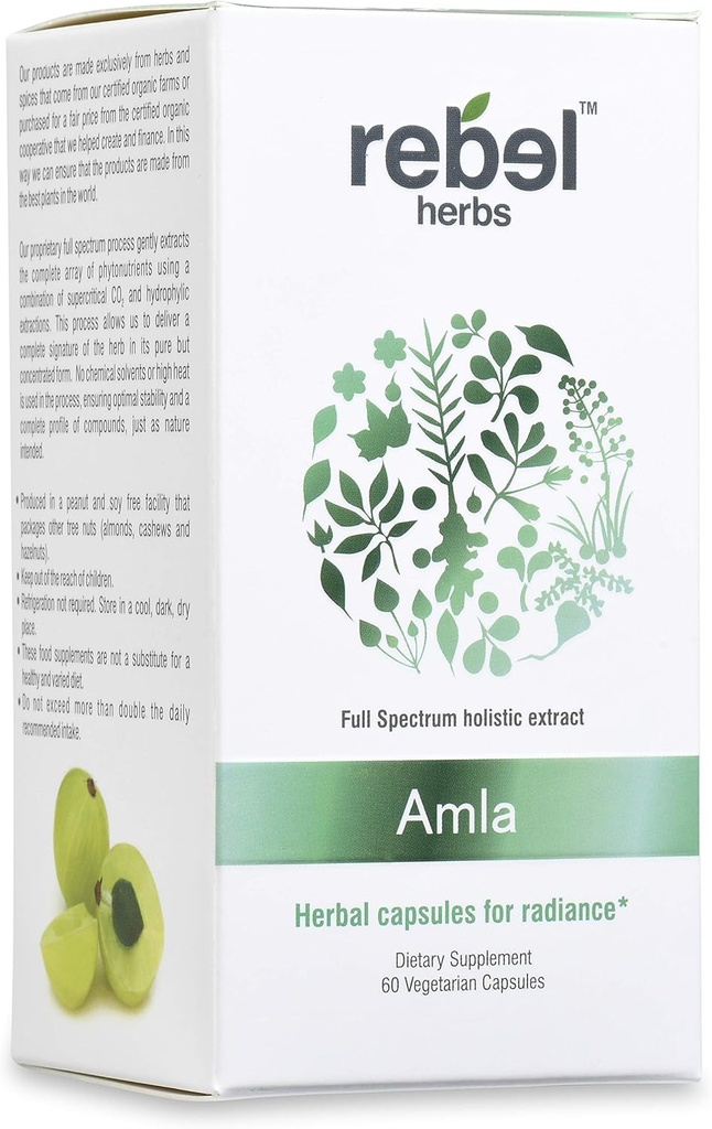 Capsules Rebel Herbs Amla (Amalaki) - Support immunitaire, végétalien, sans gluten, ayurvédique, antioxydant, amla biologique certifiée