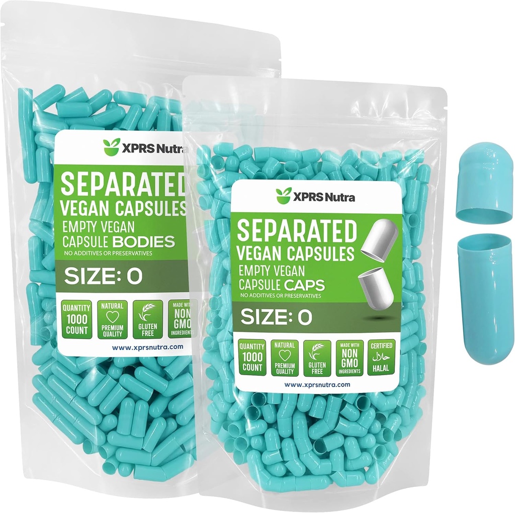 XPRS Nutra Vegan Maat 0 Gescheiden capsules - 1000 Graaf Premium Lege Capsules Gescheiden in zakken - Pillen 0 voor DIY supplement vullen (Aqua)