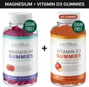 Gommies de magnésium sans sucre (60 Gommies) et gommes de vitamine D sans sucre (180 Gommies) – Immune Soutien et calme Valeur Bundle, Sans gélatine, Sans gluten, Végétarien, Tous naturels, sans OGM, Kosher