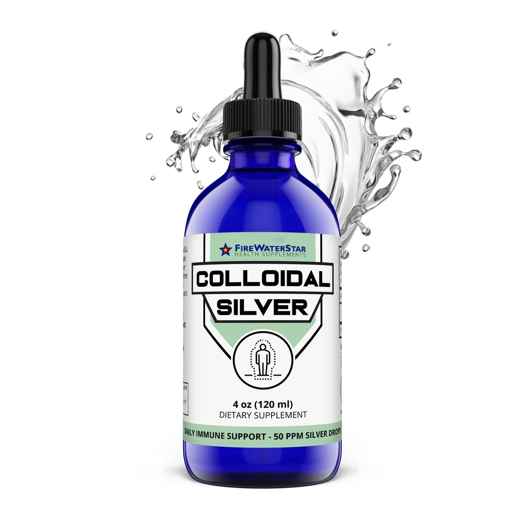 FWS Colloidal Silver, Liquid Silver Drops, 99.99% Pure Silver, 4 oz Glass Bottle, 60 Servings (2 Month Supply), 50 ppm, Concentrated for Easy and Convenient Servings