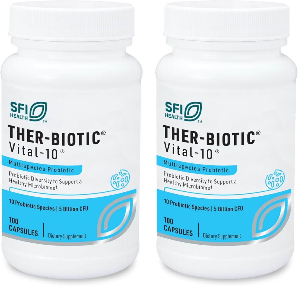 Klaire Labs SFI Health Vital-10 Probiotic - Immune & Digestief Support Supplement 5 Miljard CFU 10 Soorten met Lactobacillus, Bifidobacterium & Streptococcus, Dairy-Free (100 Capsules, 2 Pack)