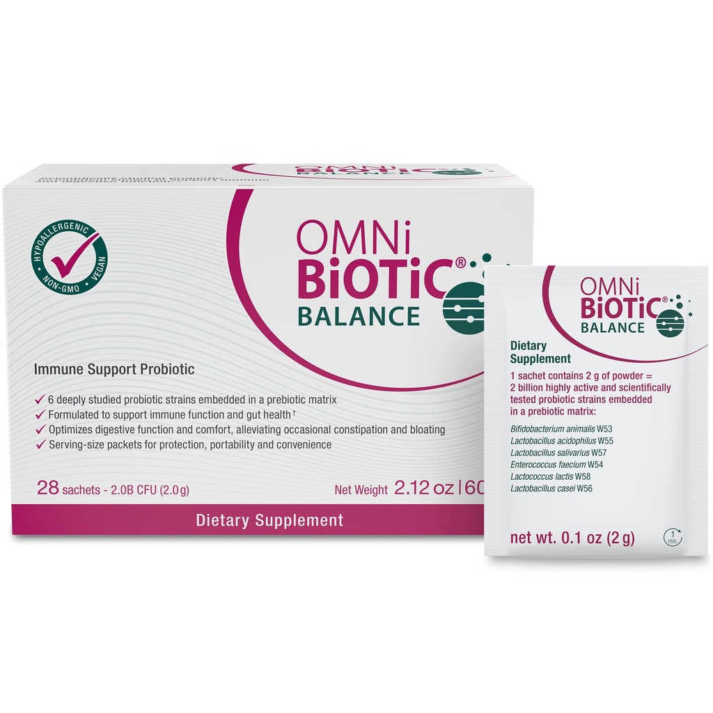 OMNi BiOTiC Balance Probiotic Immune Support - Bifidobacterium & Lactobacillus - Hypoallergeen - Immune Booster Supplement for Men and Women - Non-GMO (28 Daily Packets)