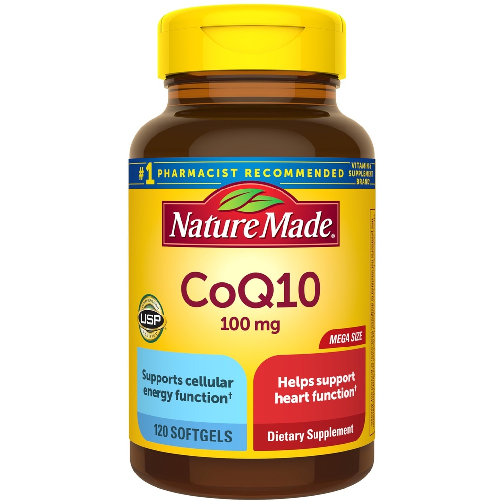 Nature Made CoQ10 100mg, Dieetsupplement voor Hartgezondheidsondersteuning, 120 Softgels, 120 Day Supply