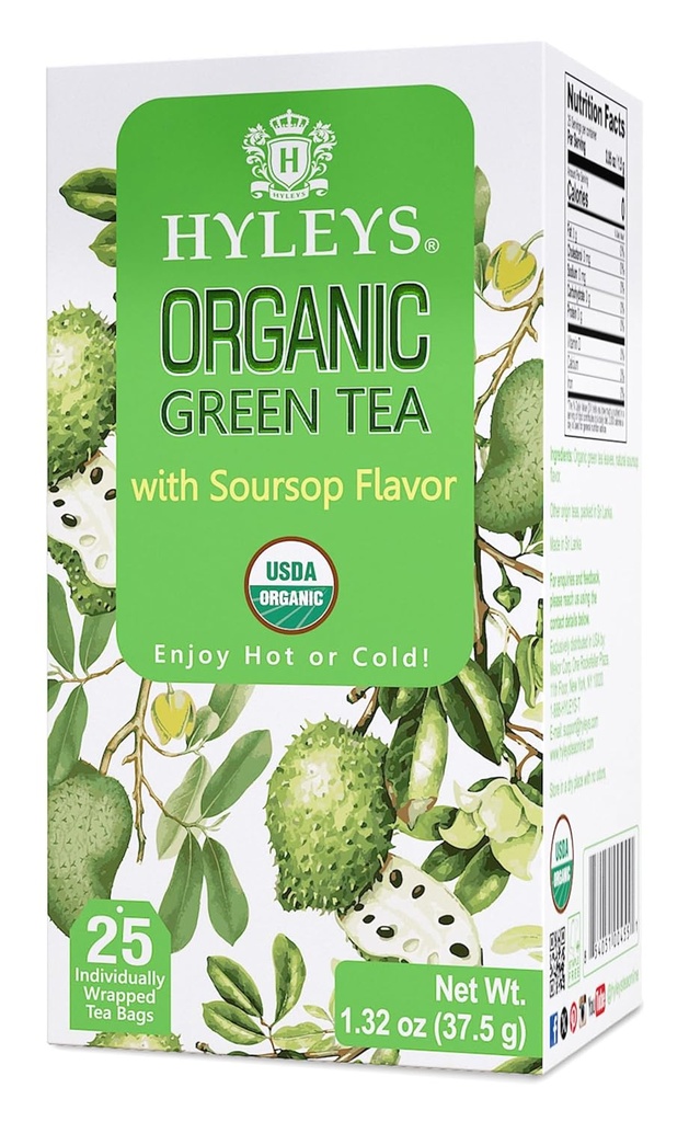 Hyleys Biologische Green Tea Soursop Smaak - 25 Theezakjes - (12 Pack - 300 Theezakjes Totaal) - Graviola Guanabana Thee