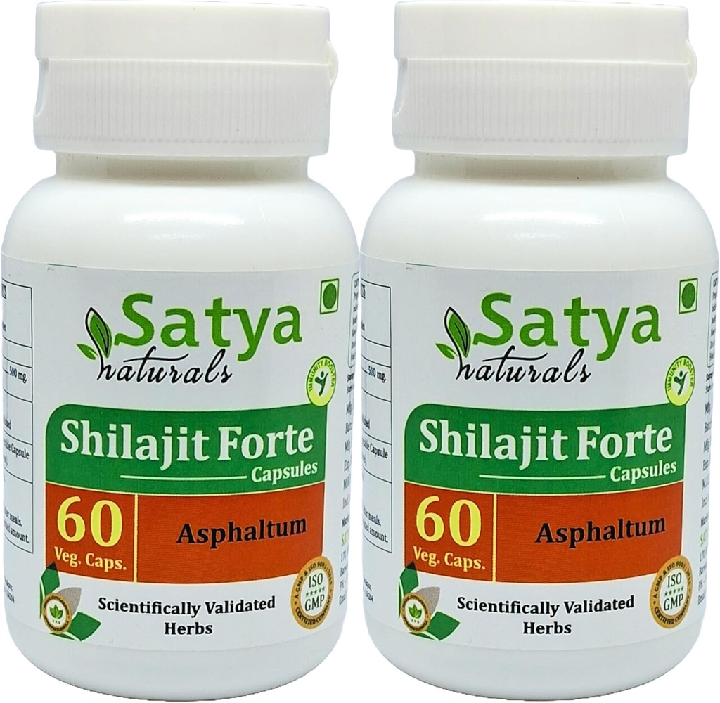 Shilajit Forte Capsules 500 mg. 60 Veg. Capsules Shilajit (Asphaltum) Extract Capsules for Men and Women 