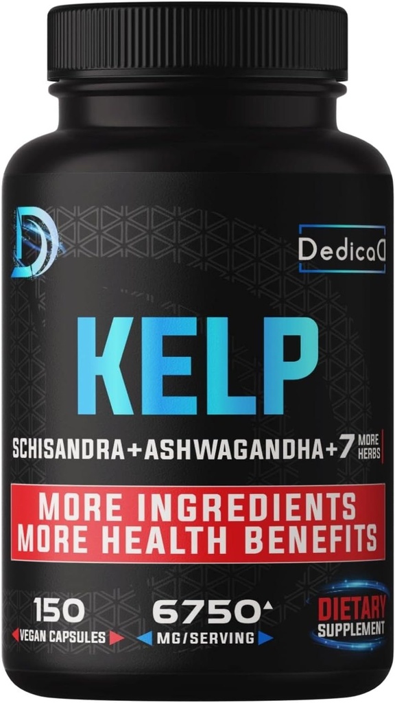 Sea Kelp Supplement 6750mg Equivalent - 5 maanden 10 Herbal Complex Combined Schisandra, Ashwagandha, Turmeric, Ginseng, Rhodiola & more - Support Body, Skin, Heart & Immune System - 150 Counts