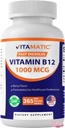 Vitamatic Vitamine B12 1000 mcg Snel ondoordringbaar 365 Tabletten Natuurlijke Berry smaak Ondersteunt Energie Metabolisme en Zenuwstelsel Gezondheid