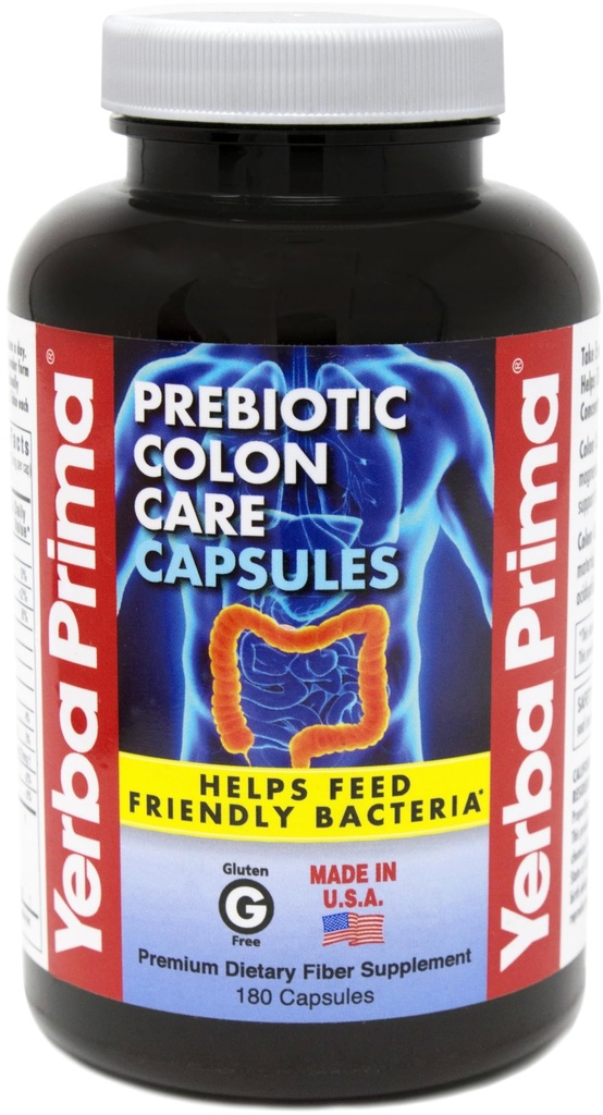 Yerba Prima Prebiotica Colon Care Fiber Caps, 180 Capsules - Vijf vormen van vezels Plus FOS Pre-biotica - Dieetgezondheidssupplement - Gezonde oplosbare en onoplosbaar vezels voor regulariteit